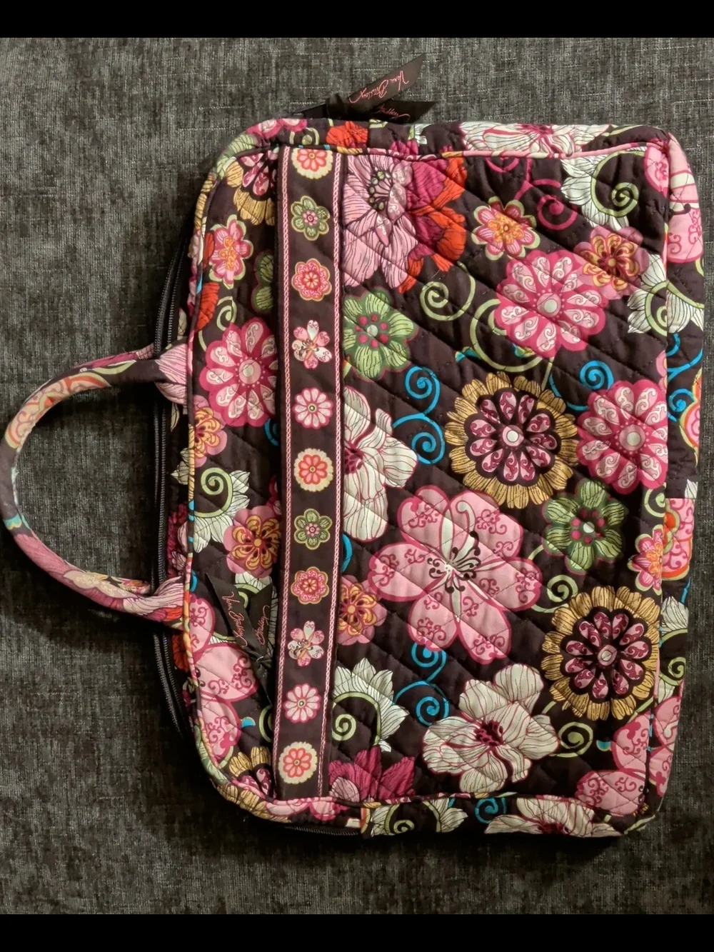 Vera Bradley Quilted Floral Travel Tote Bag - Pink on Black